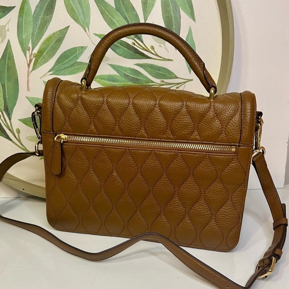 Vera Bradley Lydia Crossbody Purse Womens Cognac Brown Quilted Leather Excellent - Picture 4 of 11
